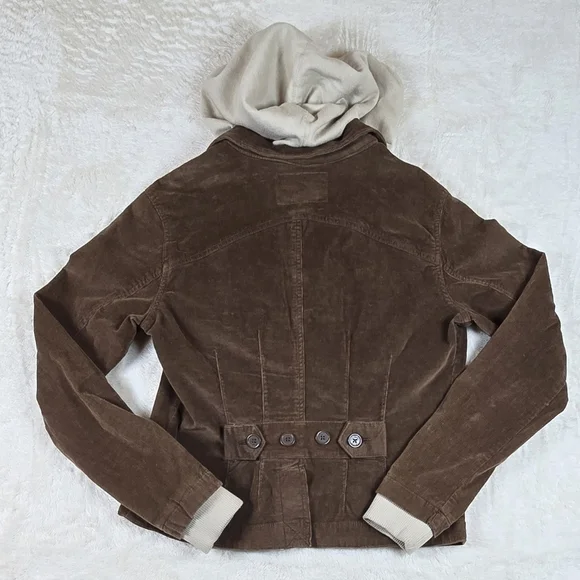 Nori Vintage Y2K Brown/Beige Corduroy Hoodie/Zip Up Blazer Size 1 Buttons - Picture 2 of 13